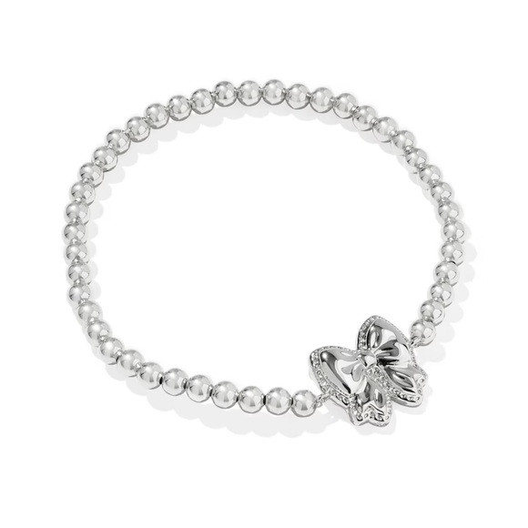 HP! NWT Kendra Scott Haley Bow Silver Stretch Bracelet in Ivory Mother-of-Pearl - Picture 3 of 7